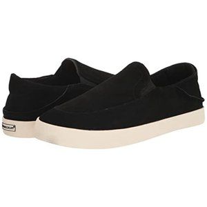 Mens Suede Leather Slip On Sneakers Slip-on Slipper Black Collapsable Heel